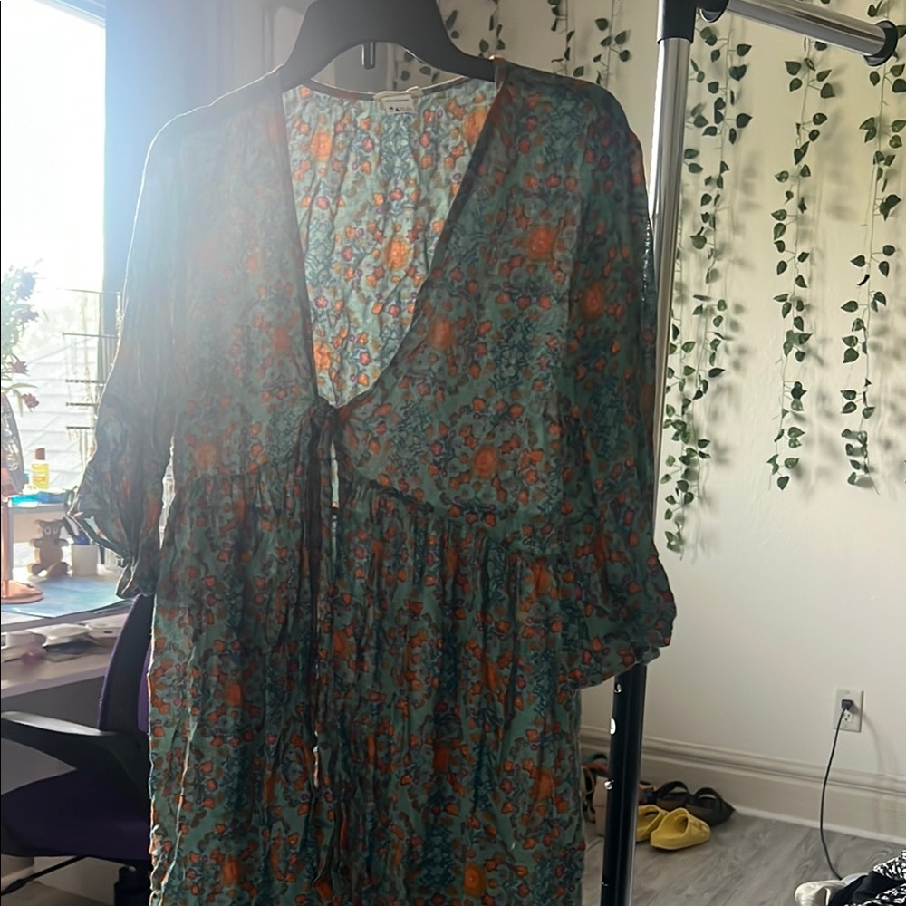 NATURAL LIFE Green and Orange Tiered Ruffled Sundress